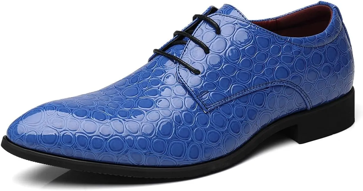 Santimon Men's Croc Embossed Patent Leather Derby Shoes Classic Tuxedo Dress Shoes