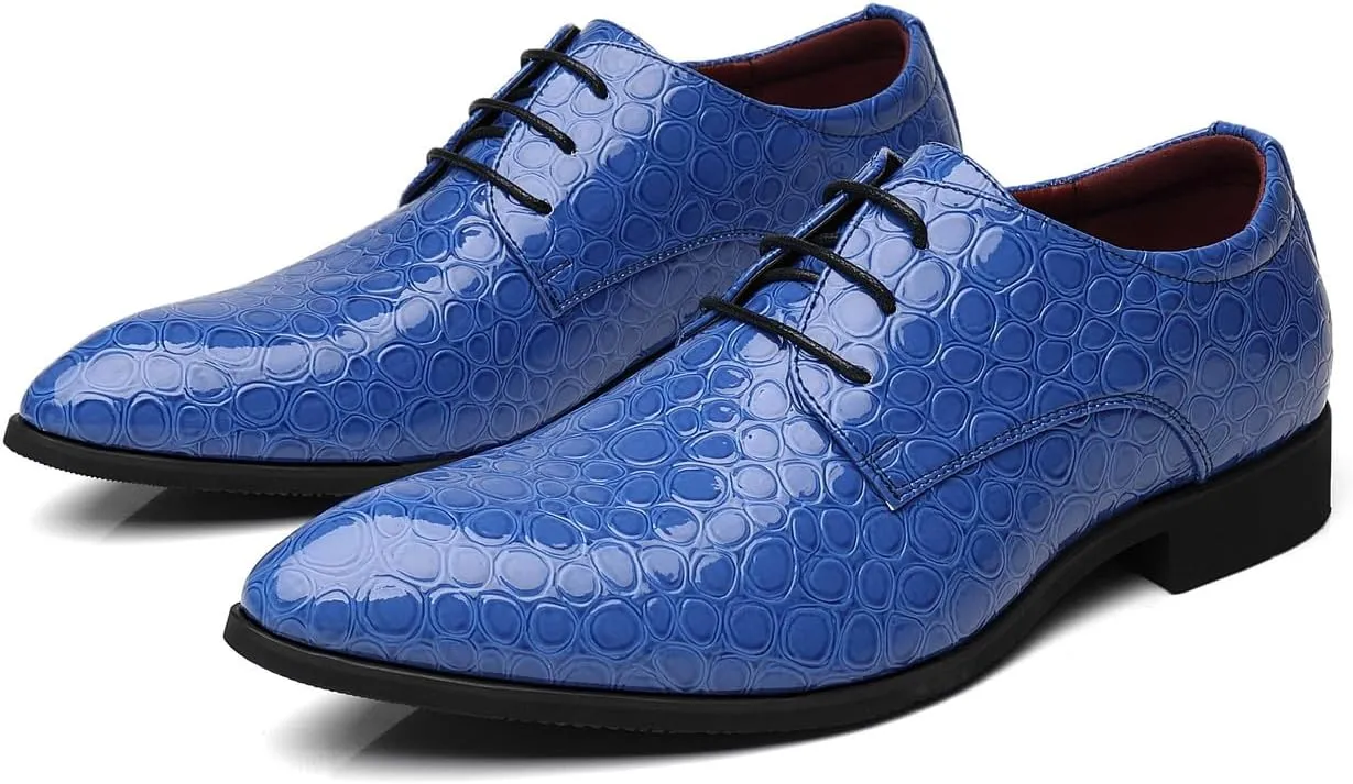 Santimon Men's Croc Embossed Patent Leather Derby Shoes Classic Tuxedo Dress Shoes