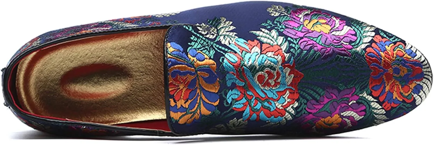 Santimon Mens Dress Shoes Smoking Slippers Casual Bow Slip-on Embroidery Flats Penny-Loafers Black Red
