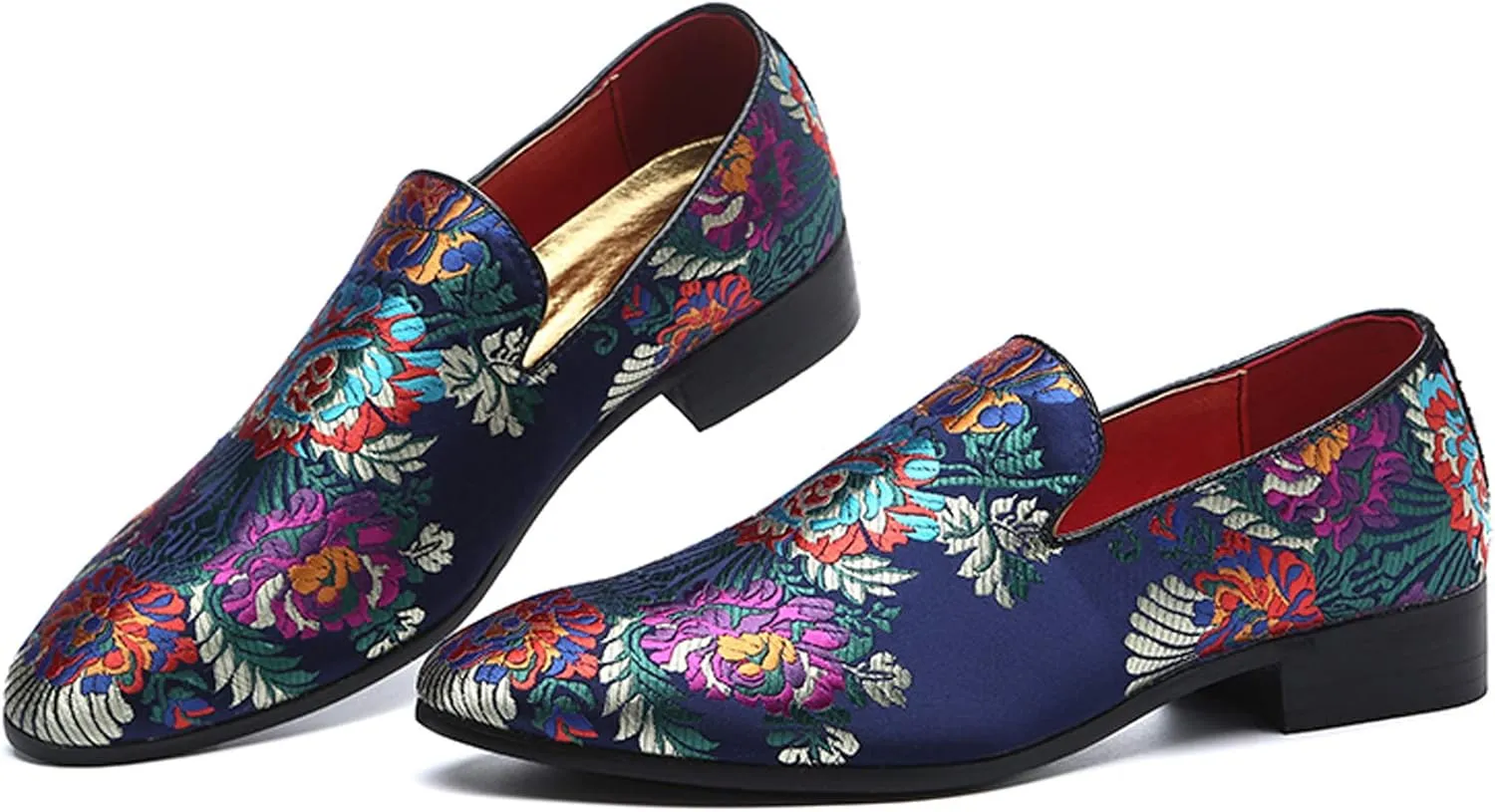 Santimon Mens Dress Shoes Smoking Slippers Casual Bow Slip-on Embroidery Flats Penny-Loafers Black Red