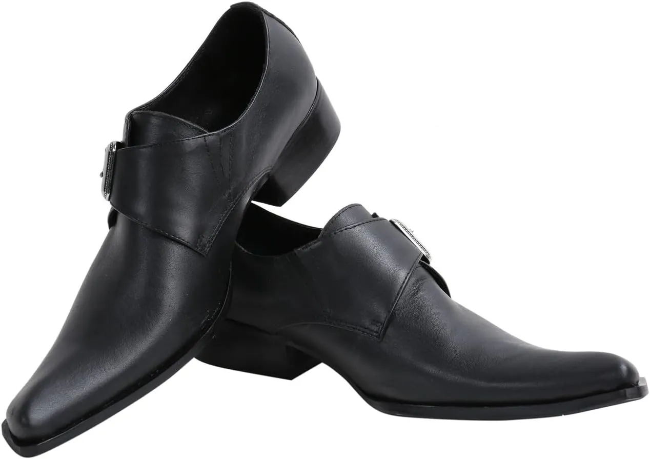 Santimon Men's Patent Leather Dress Shoes with Buckle, Pointed Toe, and Rivet Accents – Elegant Casual Loafers for Office, Weddings, Parties & Bar