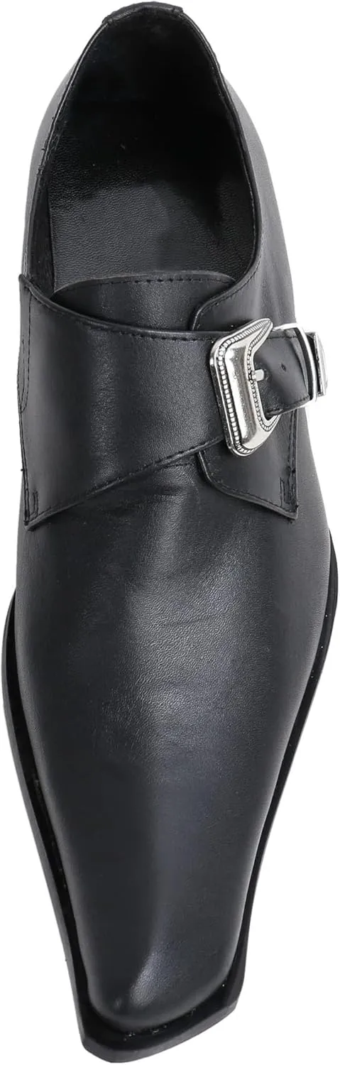 Santimon Men's Patent Leather Dress Shoes with Buckle, Pointed Toe, and Rivet Accents – Elegant Casual Loafers for Office, Weddings, Parties & Bar
