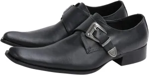 Santimon Men's Patent Leather Dress Shoes with Buckle, Pointed Toe, and Rivet Accents – Elegant Casual Loafers for Office, Weddings, Parties & Bar