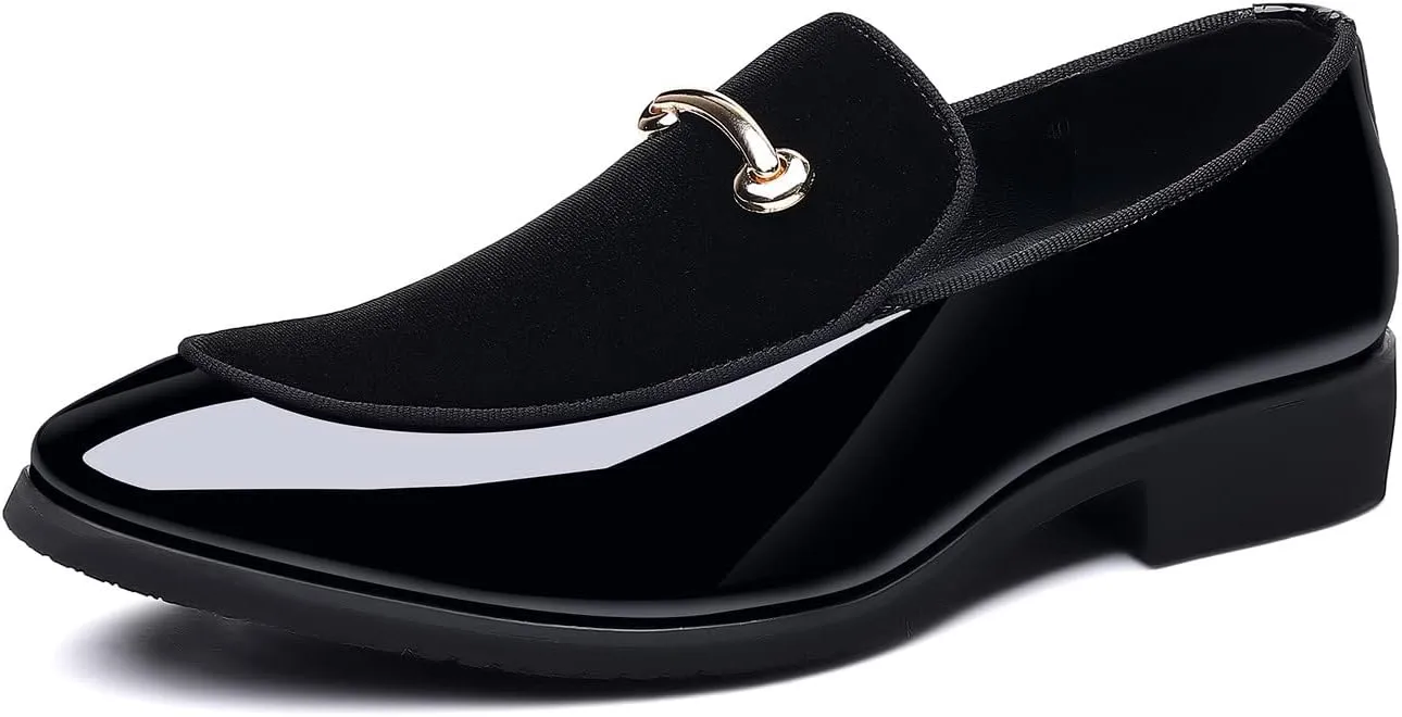 Santimon Mens Slip On Loafers Smoking Slipper Gold Buckle Moccasins Moccasins Casual Formal Business Wedding Shoes