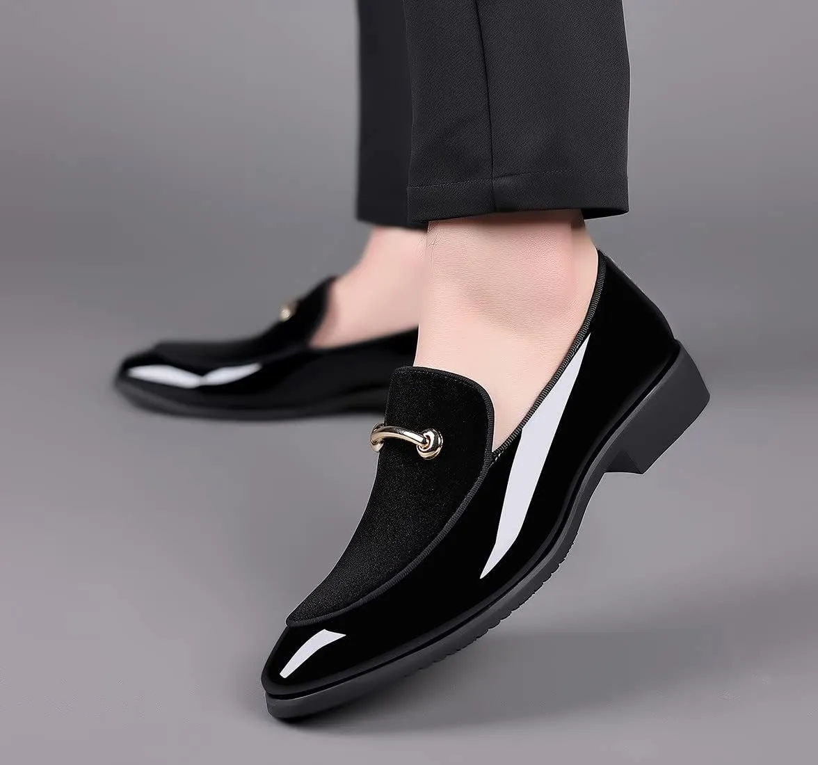 Santimon Mens Slip On Loafers Smoking Slipper Gold Buckle Moccasins Moccasins Casual Formal Business Wedding Shoes