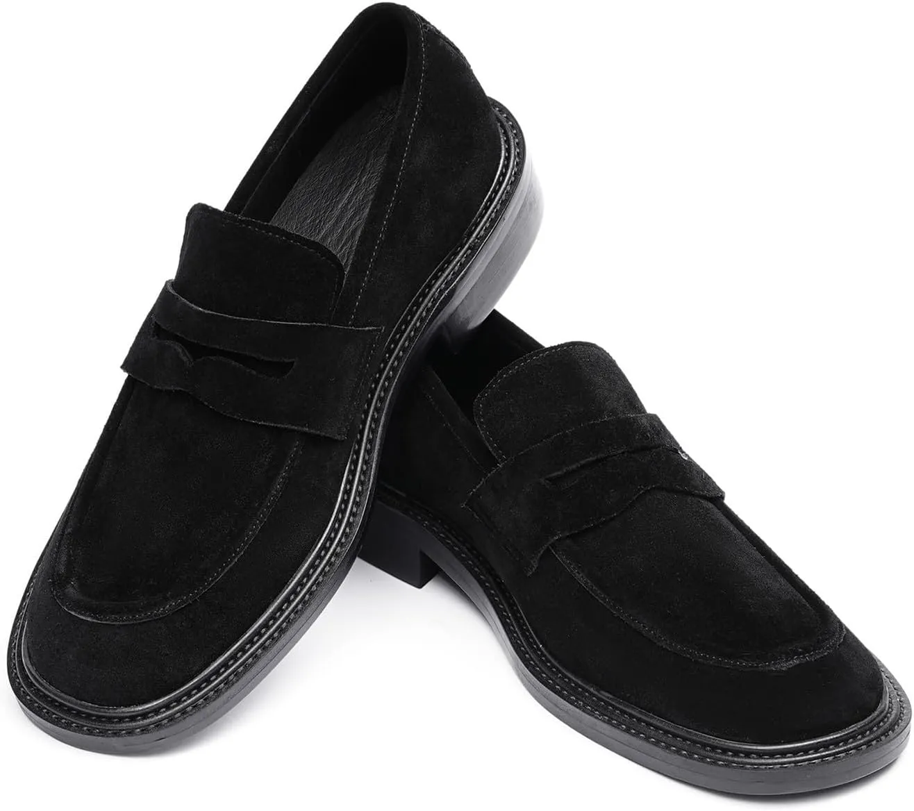 Santimon Men’s Suede Penny Loafers Slip-On Dress Shoes – Genuine Leather Upper, Anti-Slip Rubber Sole, Business Casual Suit Shoes for Office, Wedding & Everyday Wear