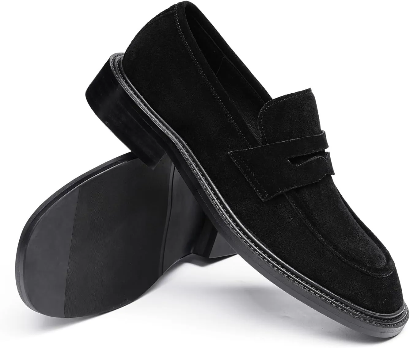 Santimon Men’s Suede Penny Loafers Slip-On Dress Shoes – Genuine Leather Upper, Anti-Slip Rubber Sole, Business Casual Suit Shoes for Office, Wedding & Everyday Wear