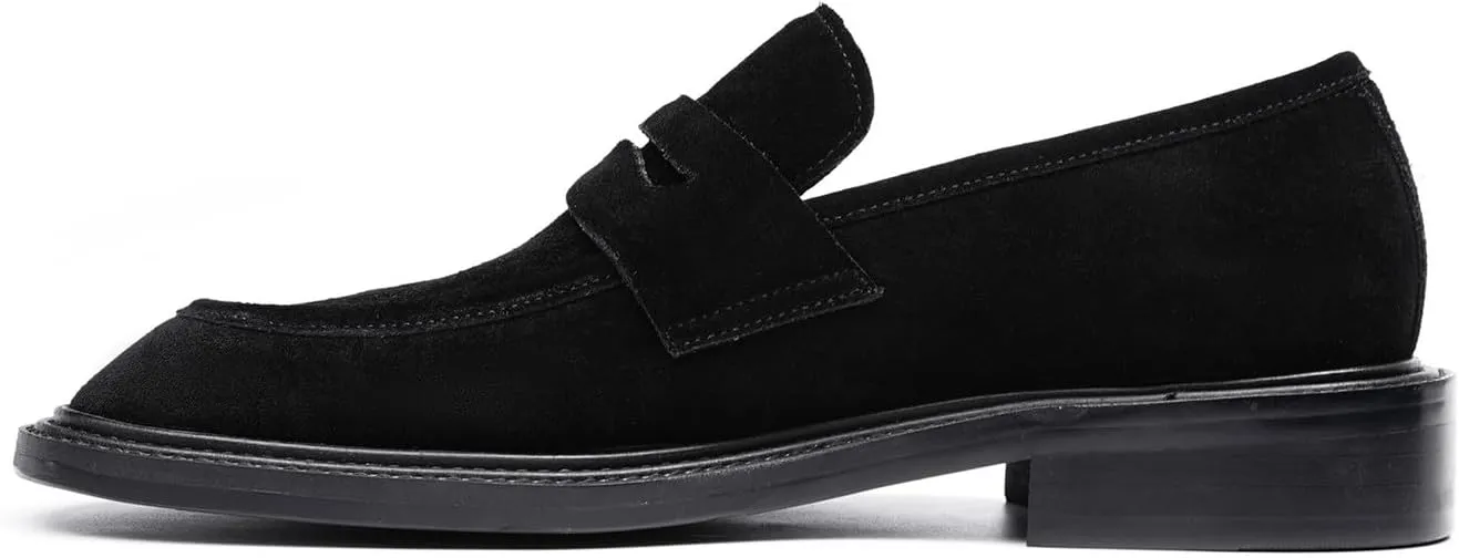 Santimon Men’s Suede Penny Loafers Slip-On Dress Shoes – Genuine Leather Upper, Anti-Slip Rubber Sole, Business Casual Suit Shoes for Office, Wedding & Everyday Wear