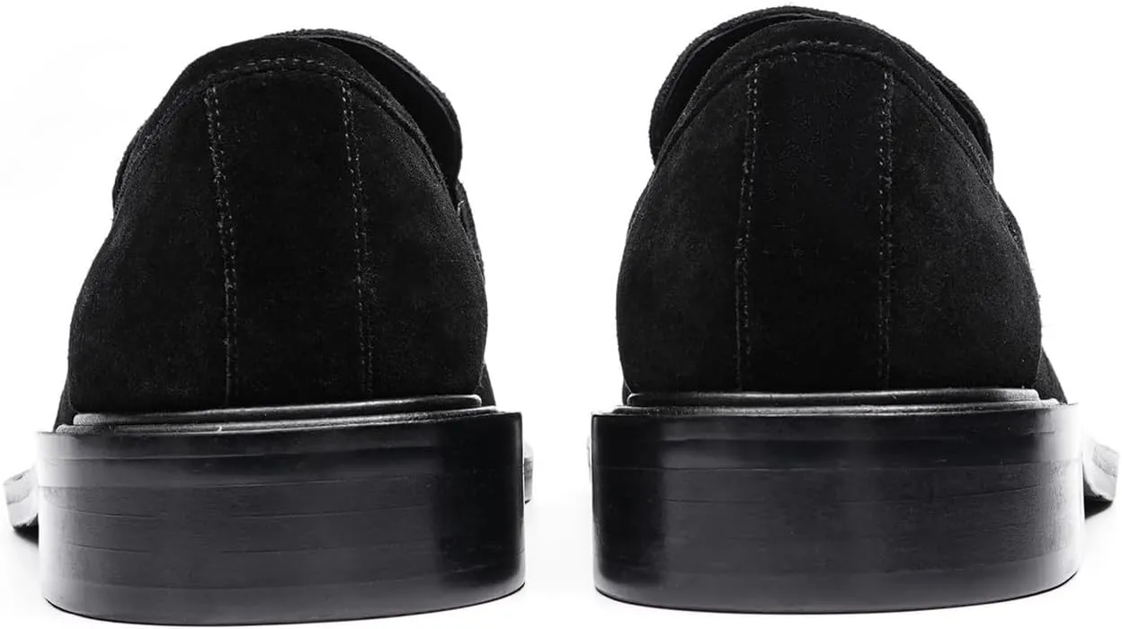 Santimon Men’s Suede Penny Loafers Slip-On Dress Shoes – Genuine Leather Upper, Anti-Slip Rubber Sole, Business Casual Suit Shoes for Office, Wedding & Everyday Wear