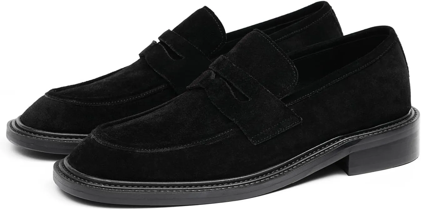 Santimon Men’s Suede Penny Loafers Slip-On Dress Shoes – Genuine Leather Upper, Anti-Slip Rubber Sole, Business Casual Suit Shoes for Office, Wedding & Everyday Wear