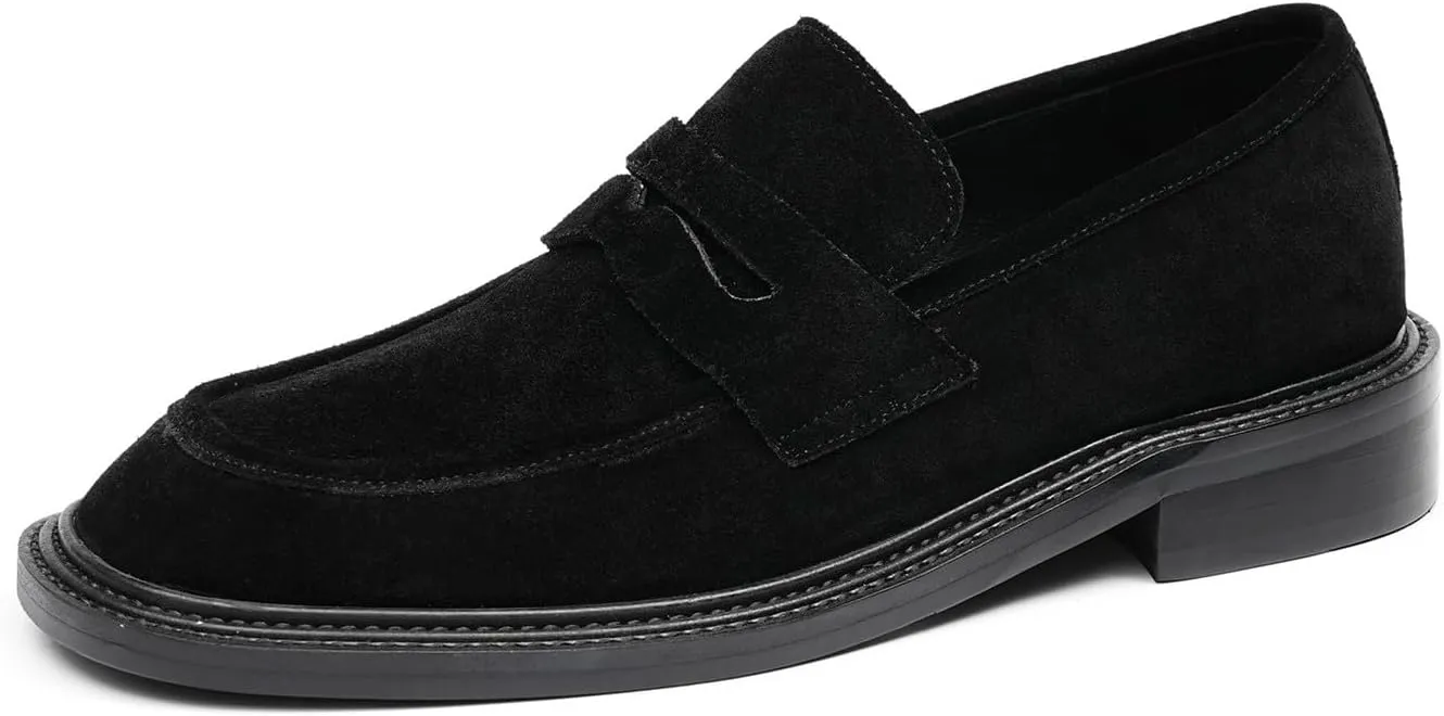 Santimon Men’s Suede Penny Loafers Slip-On Dress Shoes – Genuine Leather Upper, Anti-Slip Rubber Sole, Business Casual Suit Shoes for Office, Wedding & Everyday Wear