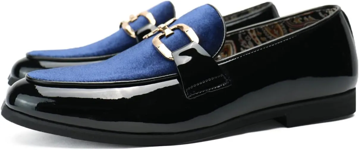 Santimon Velvet Leather Loafers Gold Plaque Fashion Retro Print Lining Pull-on Penny Party Wedding Shoes