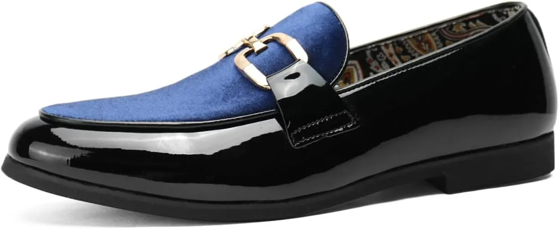 Santimon Velvet Leather Loafers Gold Plaque Fashion Retro Print Lining Pull-on Penny Party Wedding Shoes
