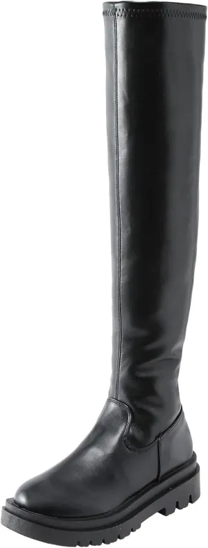 SBGMoSJ Boots for Women Over the Knee Thigh High Boots Pointed Toe Knitting Block Heel Stretchy Long Winter Fall Boots Cowgirl Boots Wide Calf Winter Fashion Booties Solid Color Long Boots