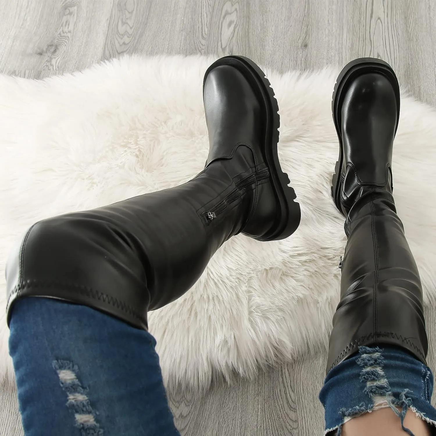 SBGMoSJ Boots for Women Over the Knee Thigh High Boots Pointed Toe Knitting Block Heel Stretchy Long Winter Fall Boots Cowgirl Boots Wide Calf Winter Fashion Booties Solid Color Long Boots