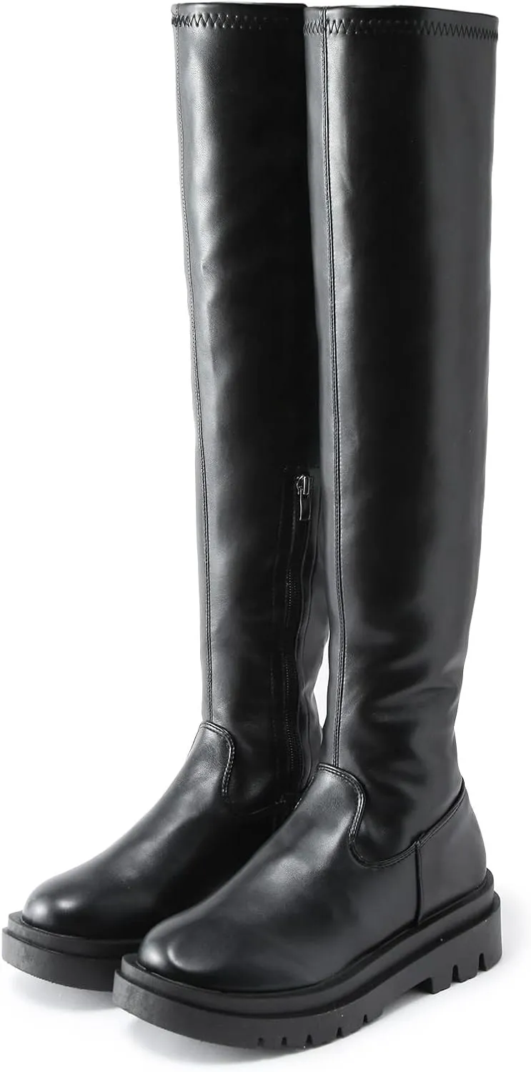 SBGMoSJ Boots for Women Over the Knee Thigh High Boots Pointed Toe Knitting Block Heel Stretchy Long Winter Fall Boots Cowgirl Boots Wide Calf Winter Fashion Booties Solid Color Long Boots