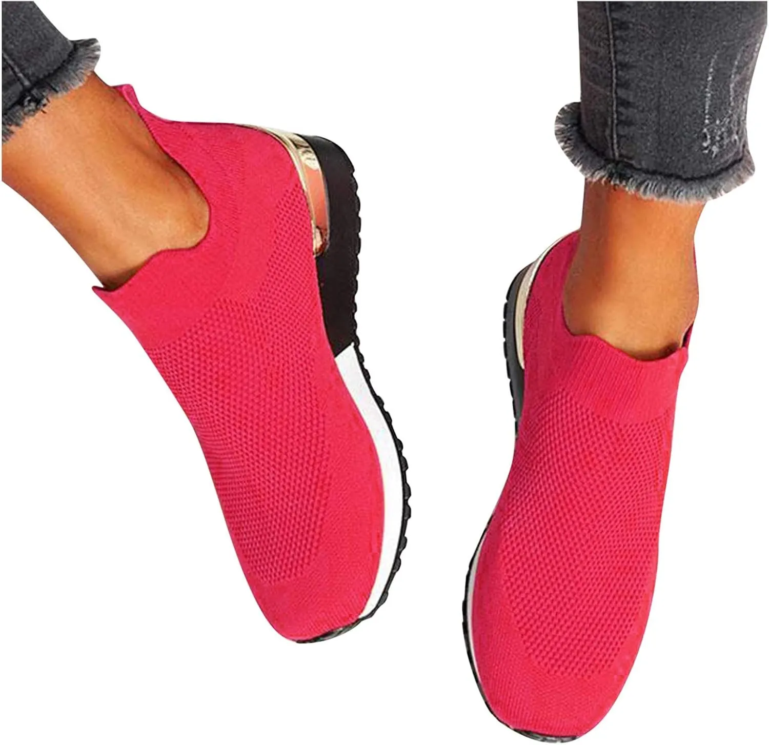 SBGMoSJ Women's Fashion Sneakers Lace-Up Woven Knit Upper Women's Wedge Fashion Sneakers Black Shoes Women Slip Ons Womens Fashion Sneakers Athletic Shoes Women Size 5.5