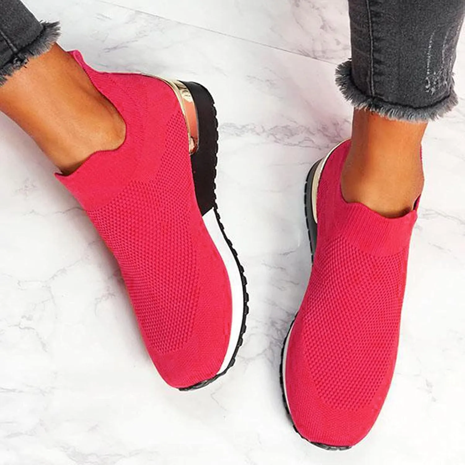 SBGMoSJ Women's Fashion Sneakers Lace-Up Woven Knit Upper Women's Wedge Fashion Sneakers Black Shoes Women Slip Ons Womens Fashion Sneakers Athletic Shoes Women Size 5.5