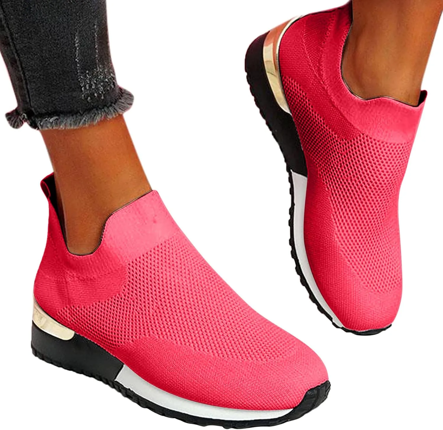SBGMoSJ Women's Fashion Sneakers Lace-Up Woven Knit Upper Women's Wedge Fashion Sneakers Black Shoes Women Slip Ons Womens Fashion Sneakers Athletic Shoes Women Size 5.5