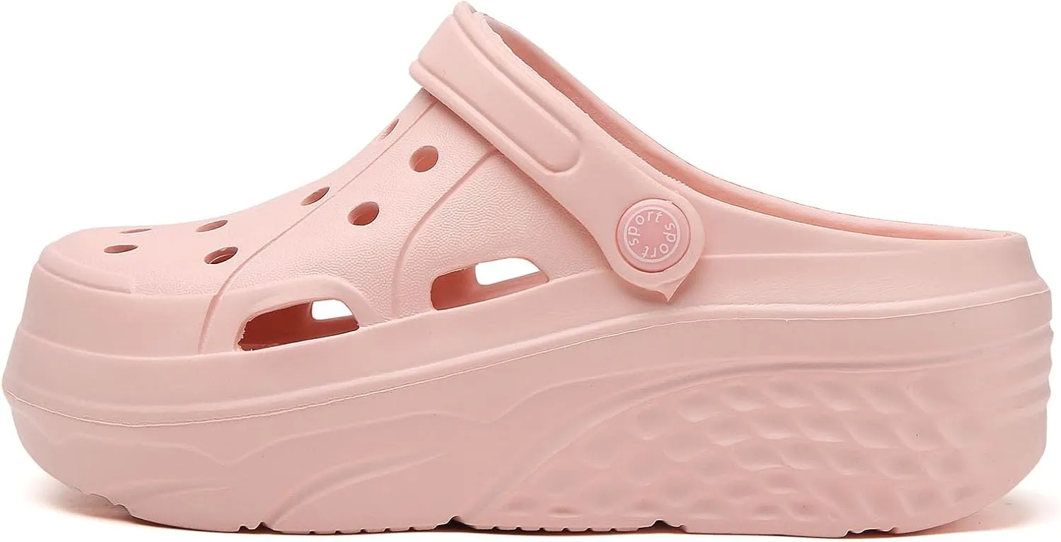SECHRITE Womens Platform Clogs Garden Shoes Waterproof Beach Pool Sandals Summer Mules Home Slippers Shower Shoes