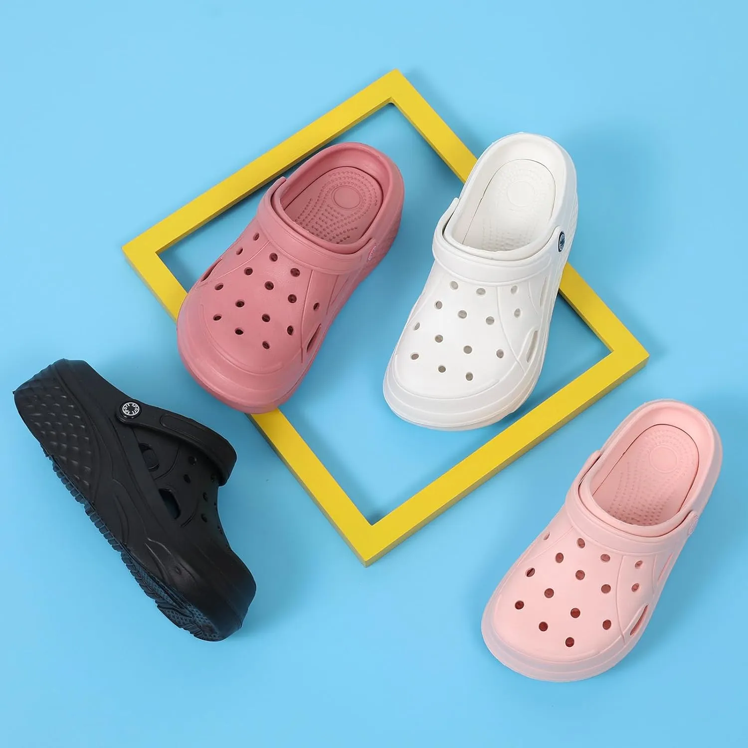 SECHRITE Womens Platform Clogs Garden Shoes Waterproof Beach Pool Sandals Summer Mules Home Slippers Shower Shoes