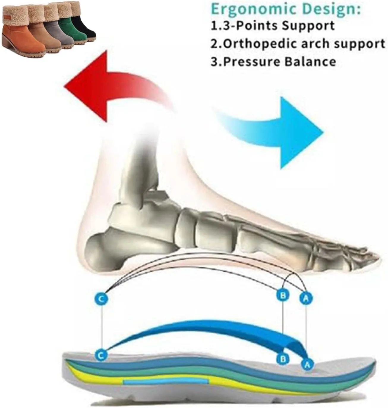 Seniors' Chunky Heel Winter Boots, Winter Boots, Comfortable Slip-On Warm Snow Boots