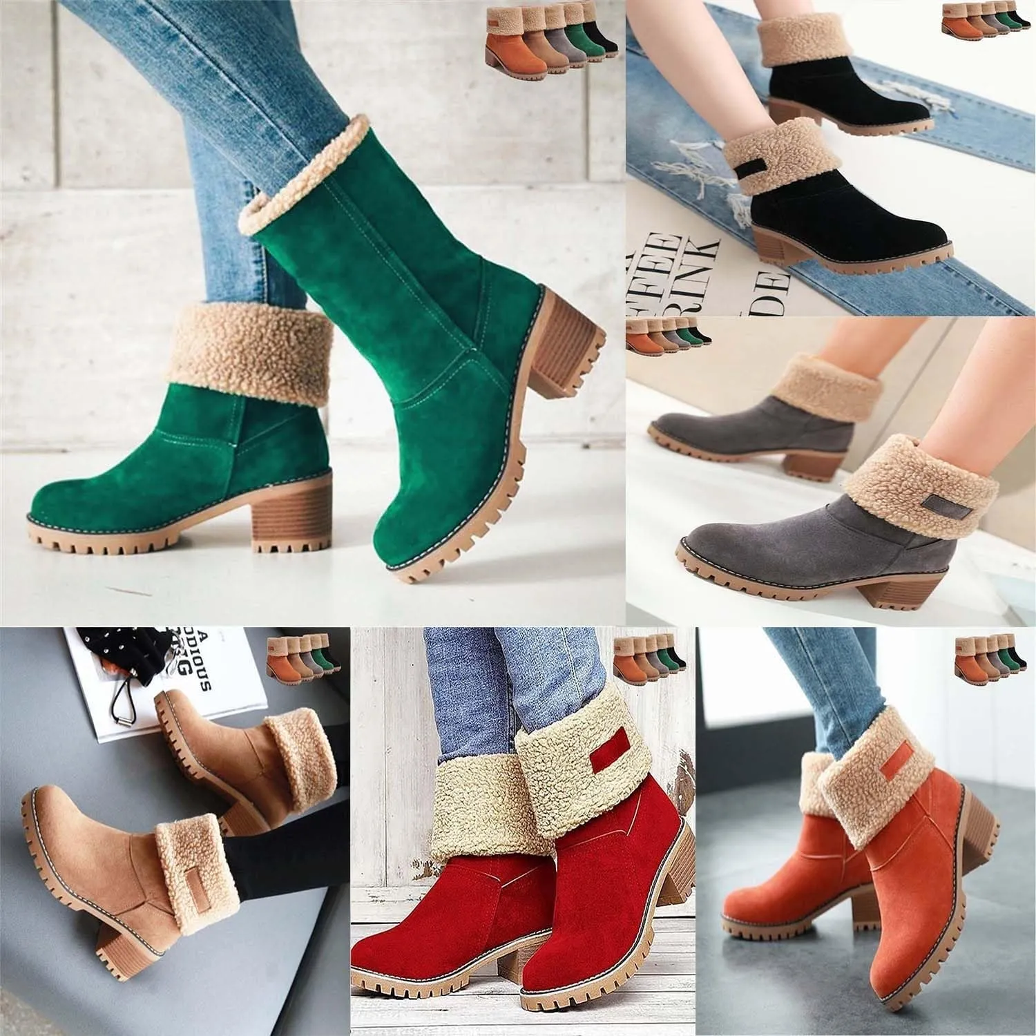 Seniors' Chunky Heel Winter Boots, Winter Boots, Comfortable Slip-On Warm Snow Boots