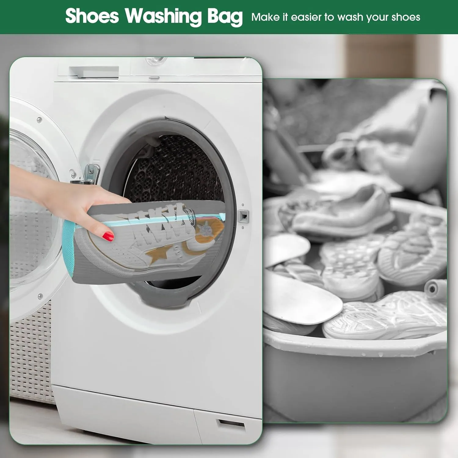 Shoe Washing Machine Bag, Sneaker Cleaner Kit with 10 Washer Balls for Gym Sneakers and Flats, Shoe Laundry Bag with Zipper Protection Design,Large Size for Women's, Men's, and Kid's Shoes