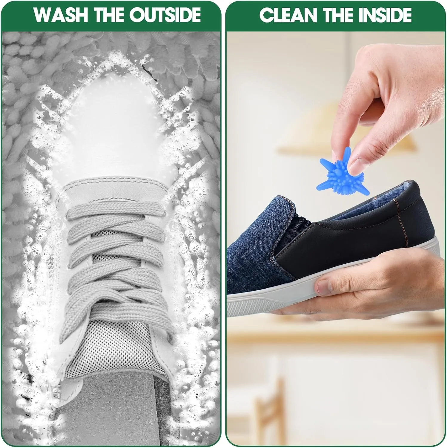 Shoe Washing Machine Bag, Sneaker Cleaner Kit with 10 Washer Balls for Gym Sneakers and Flats, Shoe Laundry Bag with Zipper Protection Design,Large Size for Women's, Men's, and Kid's Shoes