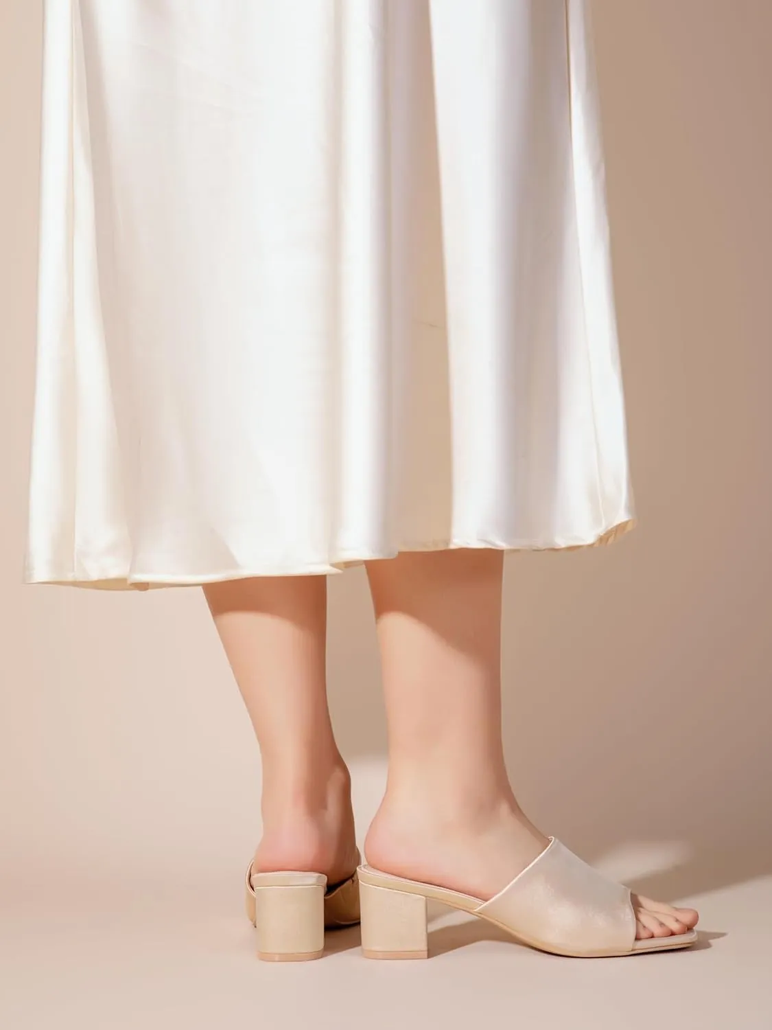 Shoe'N Tale Heeled Sandals For Women Square Open Toe Heeled Mules Chunky Block Low Heel Slip On Slides