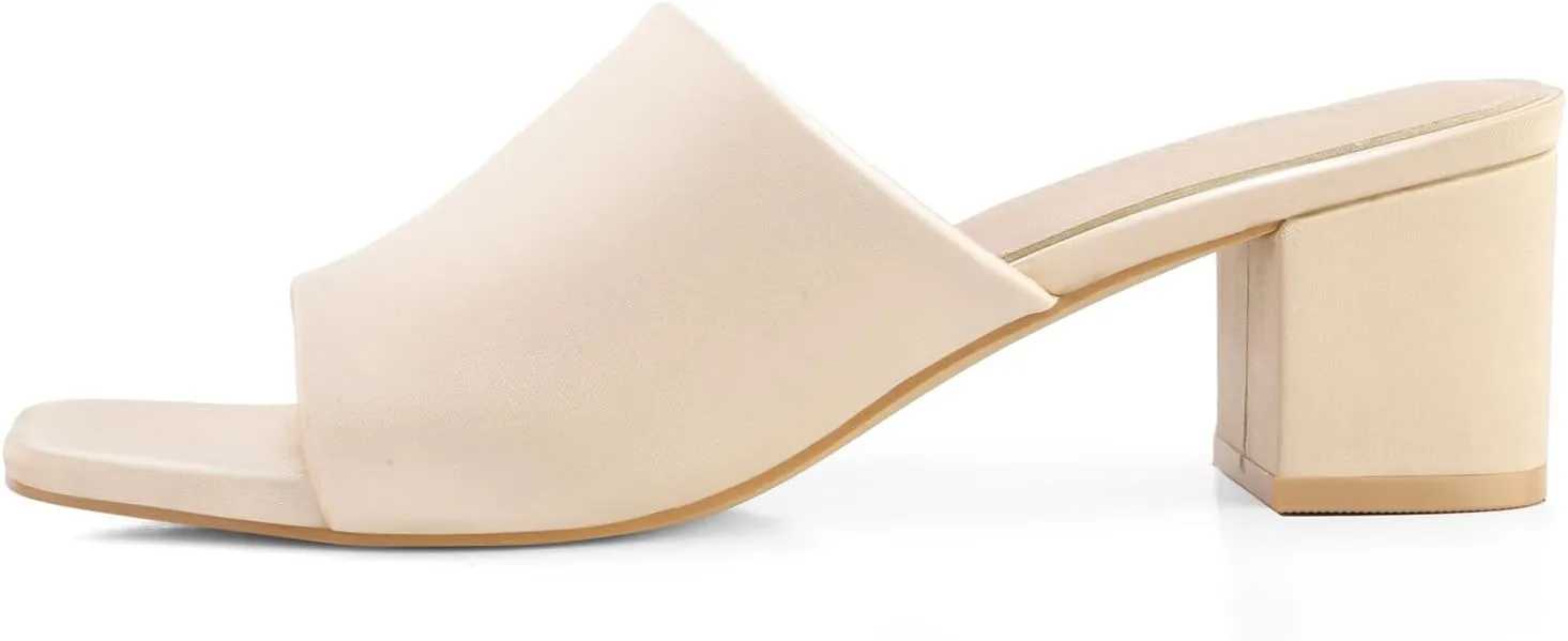 Shoe'N Tale Heeled Sandals For Women Square Open Toe Heeled Mules Chunky Block Low Heel Slip On Slides