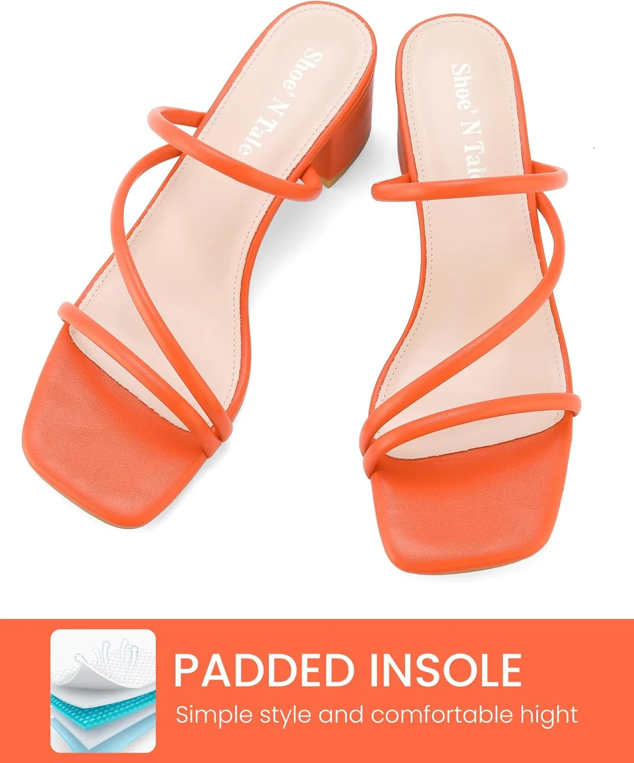 Shoe'N Tale Strappy Heels For Women Low Chunky Block Heel Heeled Sandals Square Open Toe Slip On Slides Mules