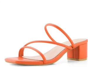 Shoe'N Tale Strappy Heels For Women Low Chunky Block Heel Heeled Sandals Square Open Toe Slip On Slides Mules
