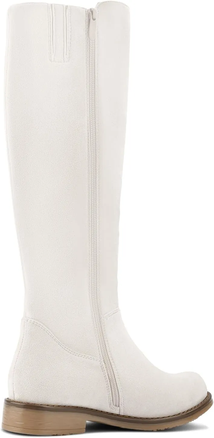 Shoe'N Tale Women's Knee High Boots Flat Low Heel Stretchy Round Toe with Side Zipper