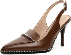 Slingback Heels Women Stilettos High Heel Beaded Pumps Closed Pointd Toe Shoes Slip On Event Party 3.5 Inch Heeled Loafers