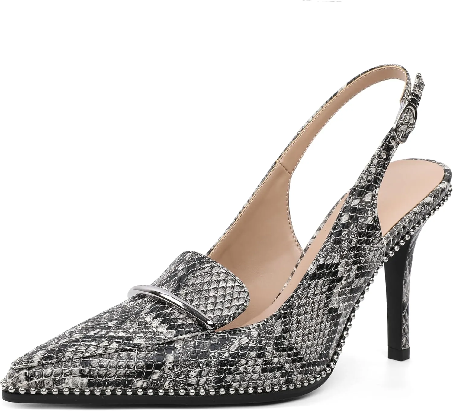 Slingback Heels Women Stilettos High Heel Beaded Pumps Closed Pointd Toe Shoes Slip On Event Party 3.5 Inch Heeled Loafers