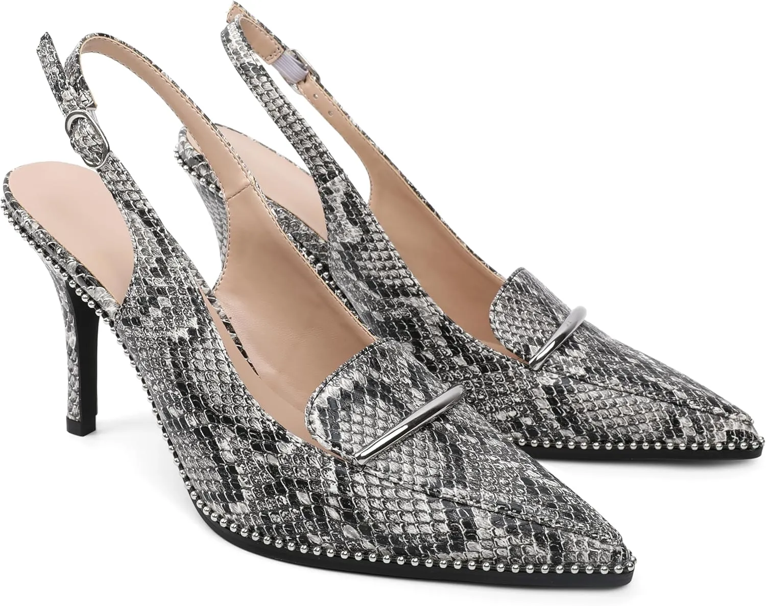 Slingback Heels Women Stilettos High Heel Beaded Pumps Closed Pointd Toe Shoes Slip On Event Party 3.5 Inch Heeled Loafers