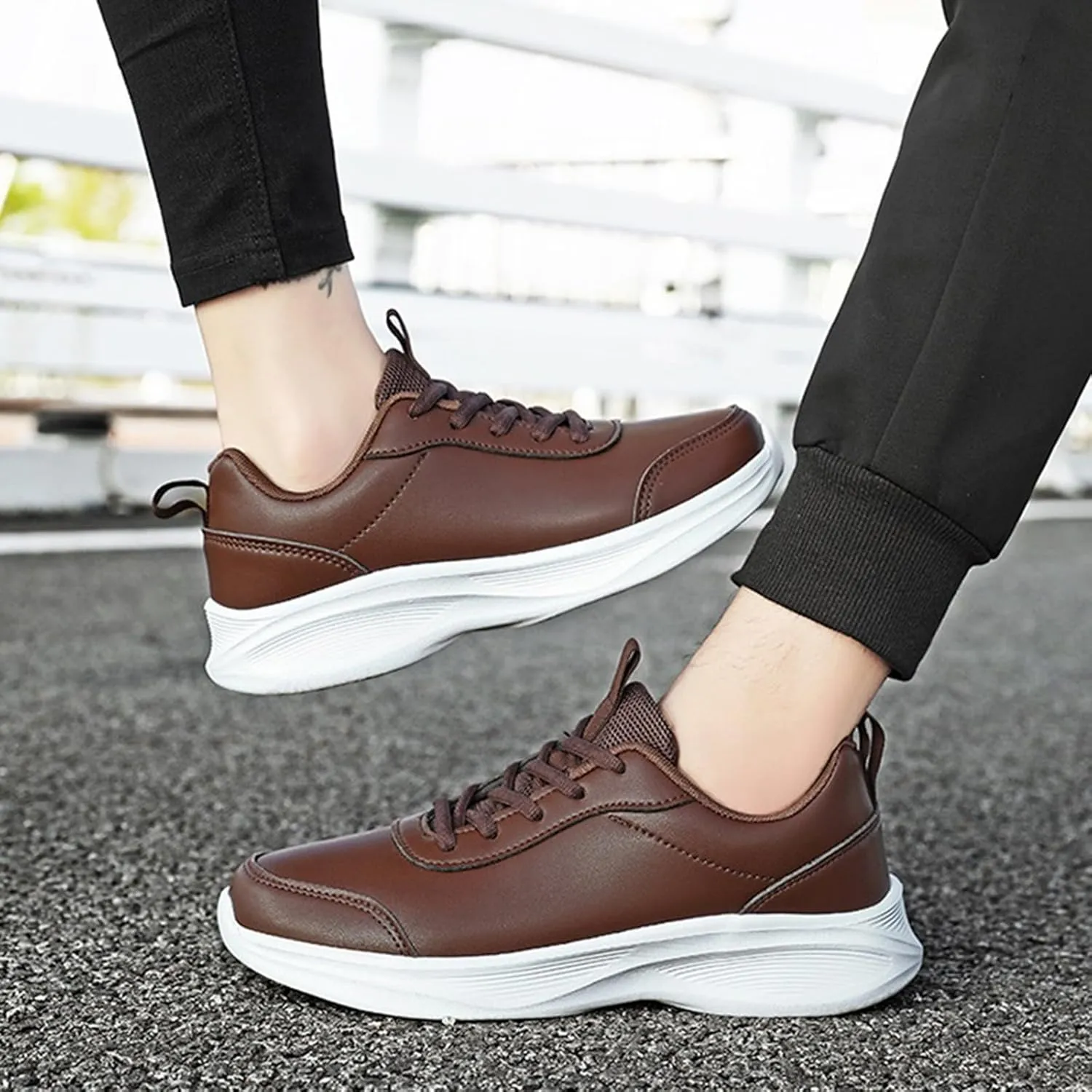 Sneakers for Women Leather Suede Casual Lace Up Non-Slip Walking Shoes Comfortable Tennis Running Shoes