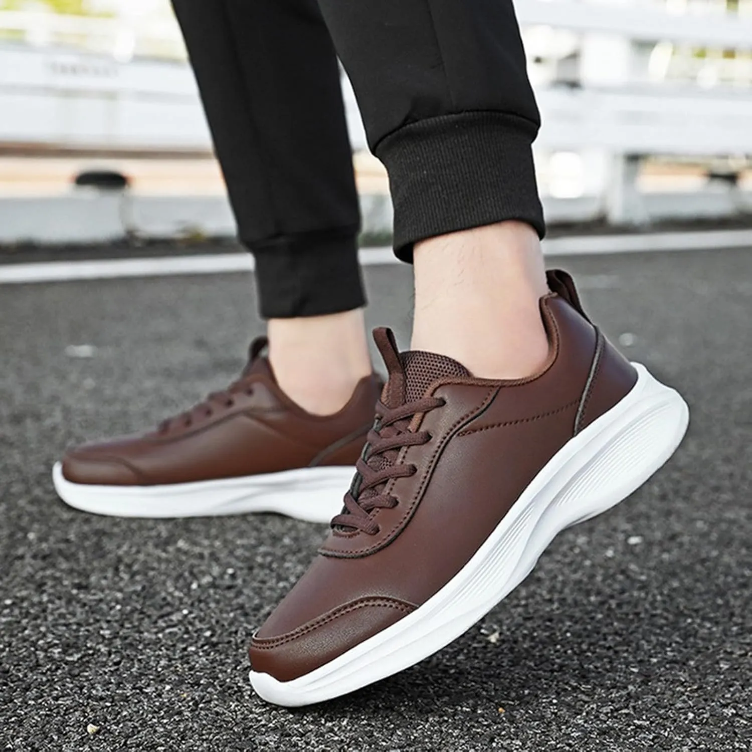 Sneakers for Women Leather Suede Casual Lace Up Non-Slip Walking Shoes Comfortable Tennis Running Shoes