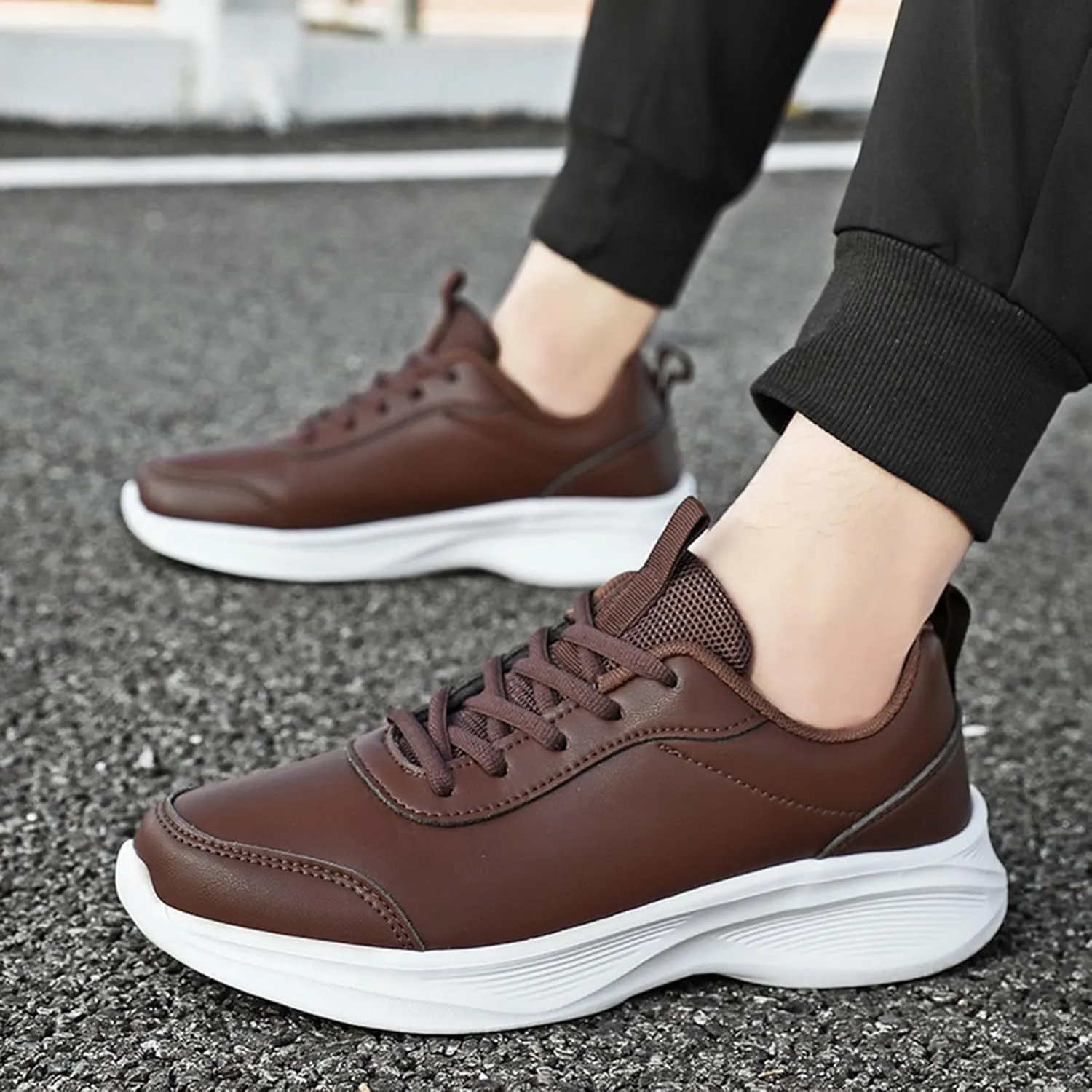 Sneakers for Women Leather Suede Casual Lace Up Non-Slip Walking Shoes Comfortable Tennis Running Shoes
