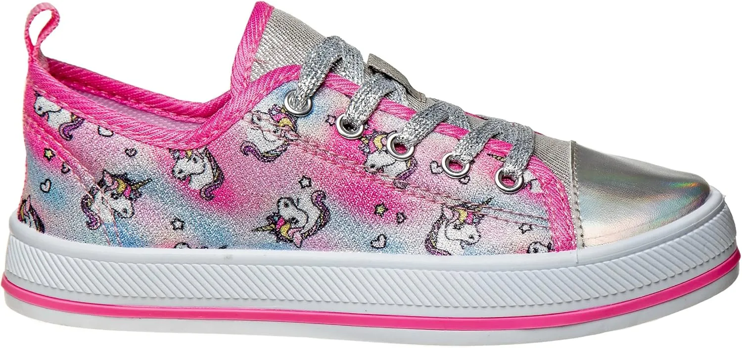 Sneakers-Low Top Casual Canvas Shoes Slip on Lace Up Multicolor Tennis (Little Big Kid US Medium)