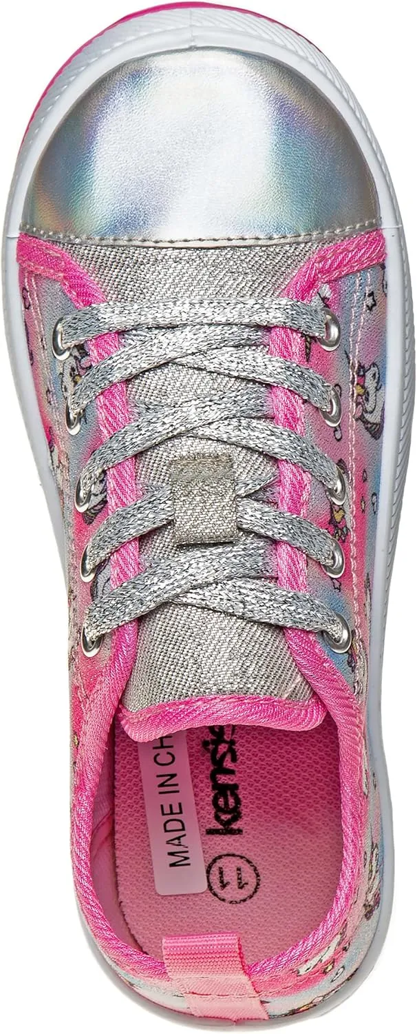 Sneakers-Low Top Casual Canvas Shoes Slip on Lace Up Multicolor Tennis (Little Big Kid US Medium)