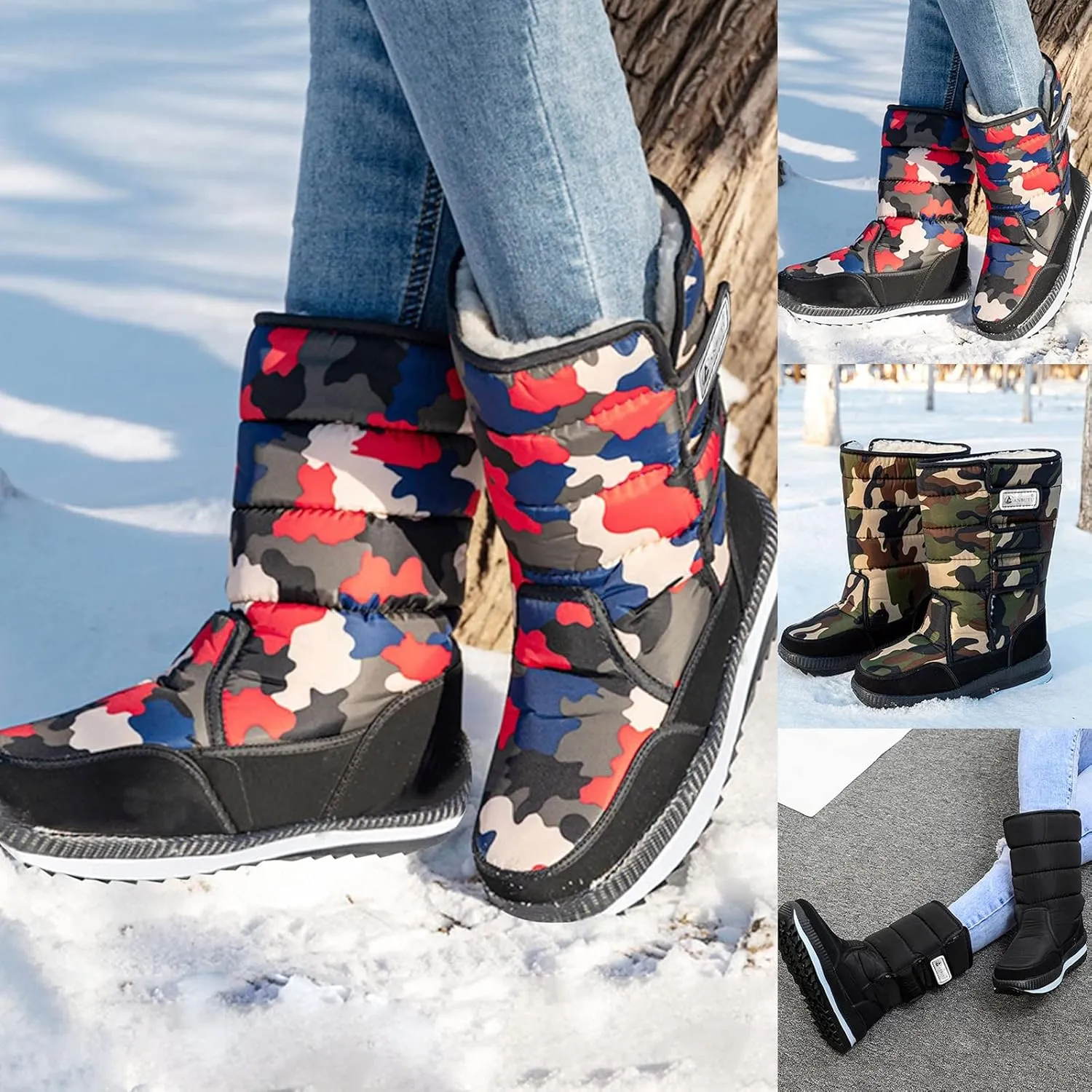 Snow Boots for Men Warm Boots High Top Slip On Anti-Slip Casual Outdoor Booties Waterproof Warm Fur Lined Womens Winter