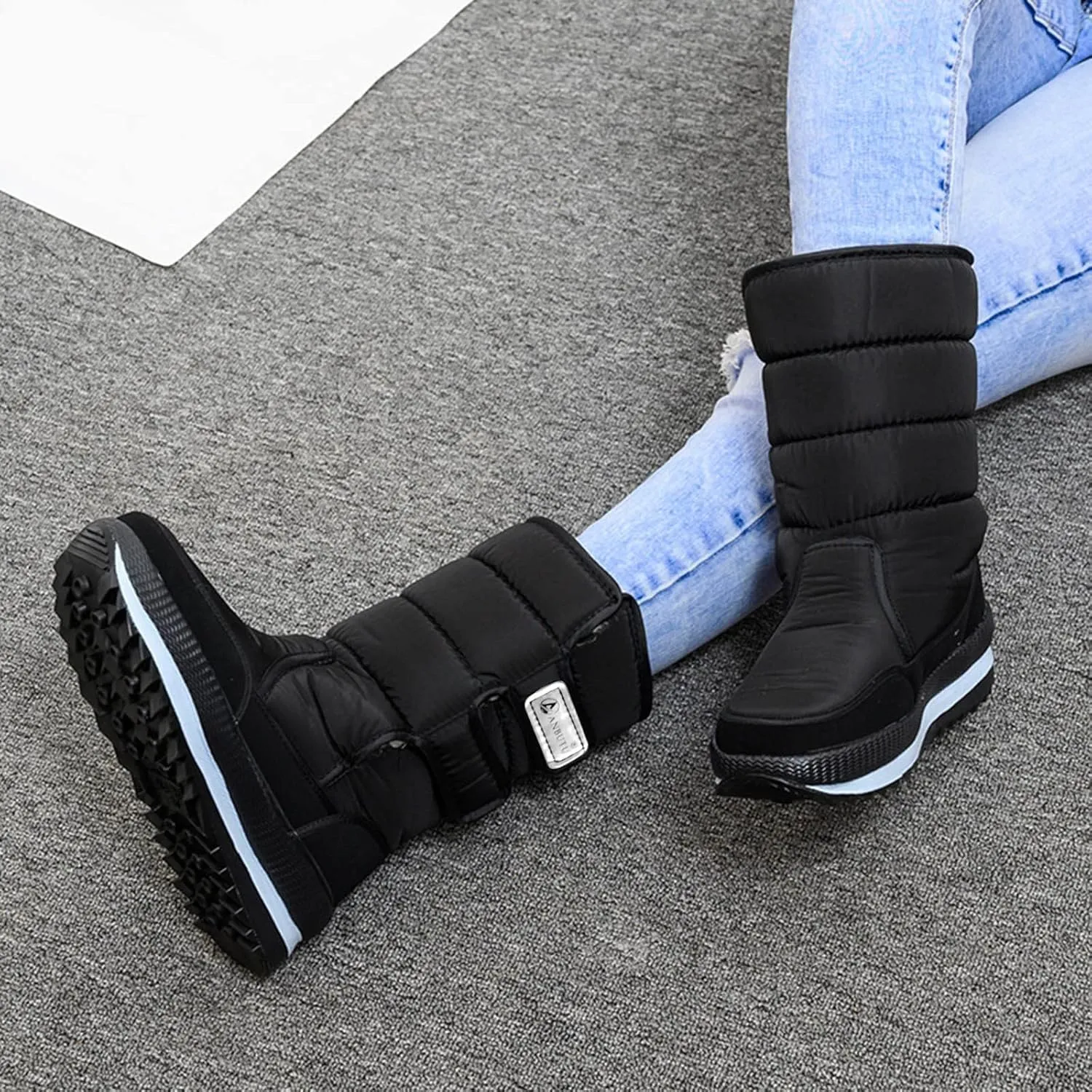 Snow Boots for Men Warm Boots High Top Slip On Anti-Slip Casual Outdoor Booties Waterproof Warm Fur Lined Womens Winter