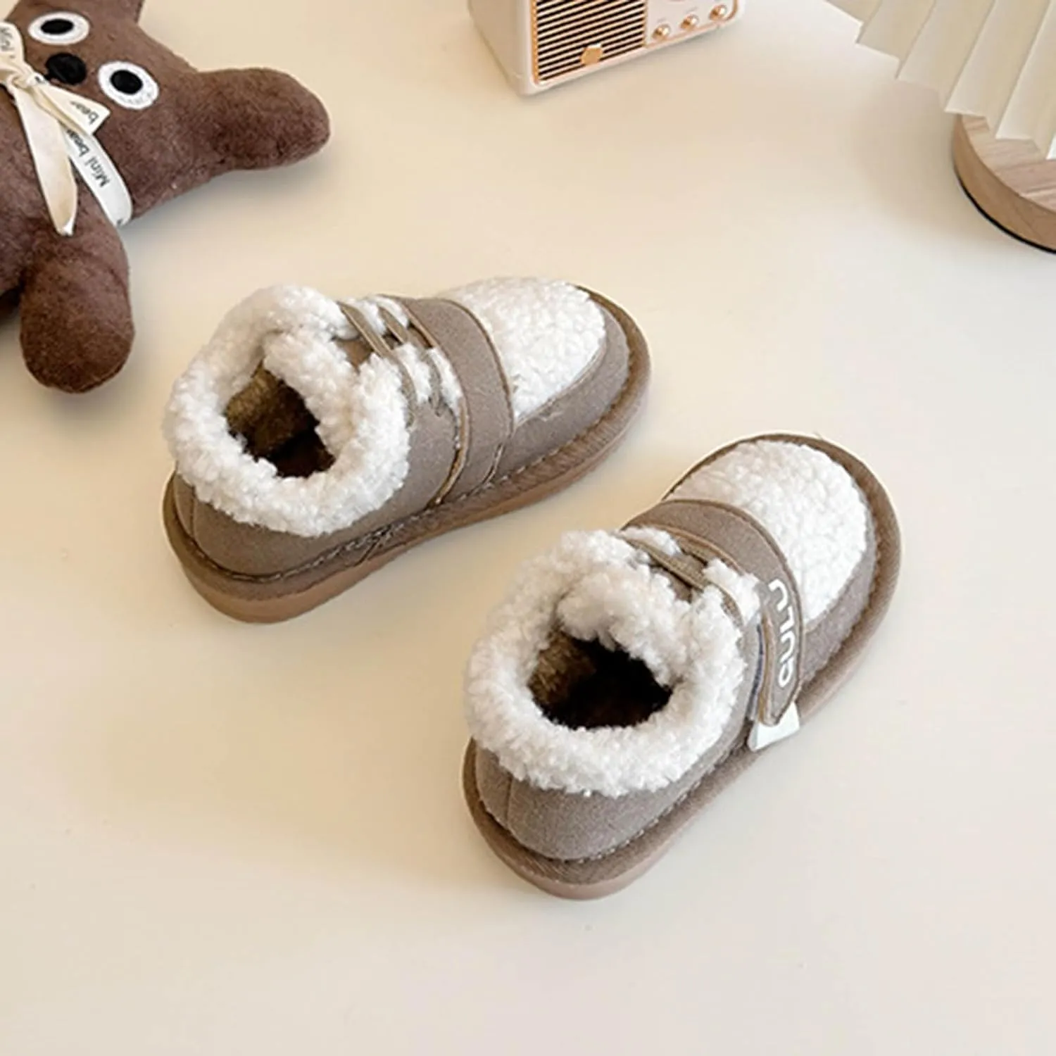 Snow Sneakers for Boys Girls, Suede Platform Warm F𝘂r Lined Fashion Slip-on Comfortable Winter Flat Creature Boots
