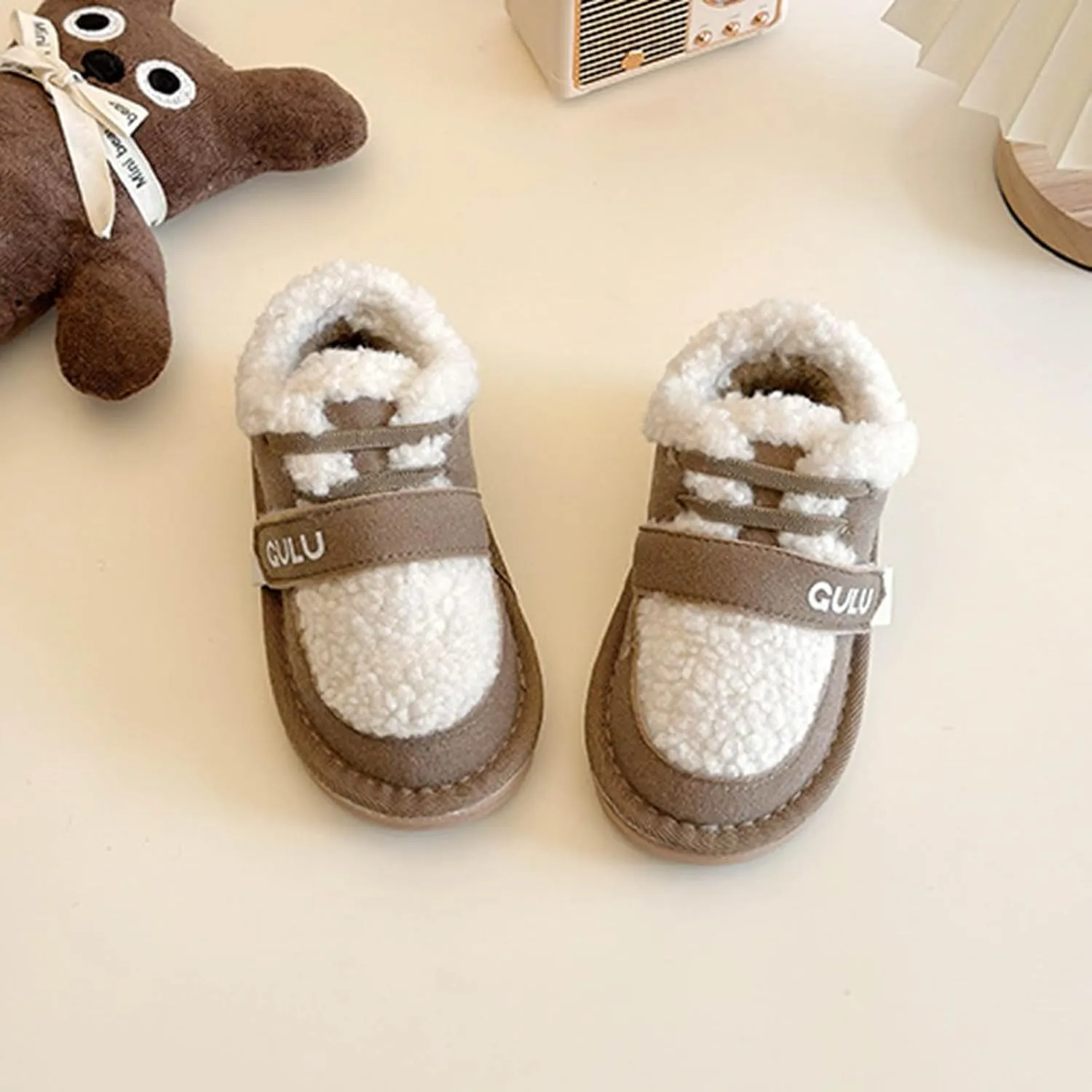 Snow Sneakers for Boys Girls, Suede Platform Warm F𝘂r Lined Fashion Slip-on Comfortable Winter Flat Creature Boots