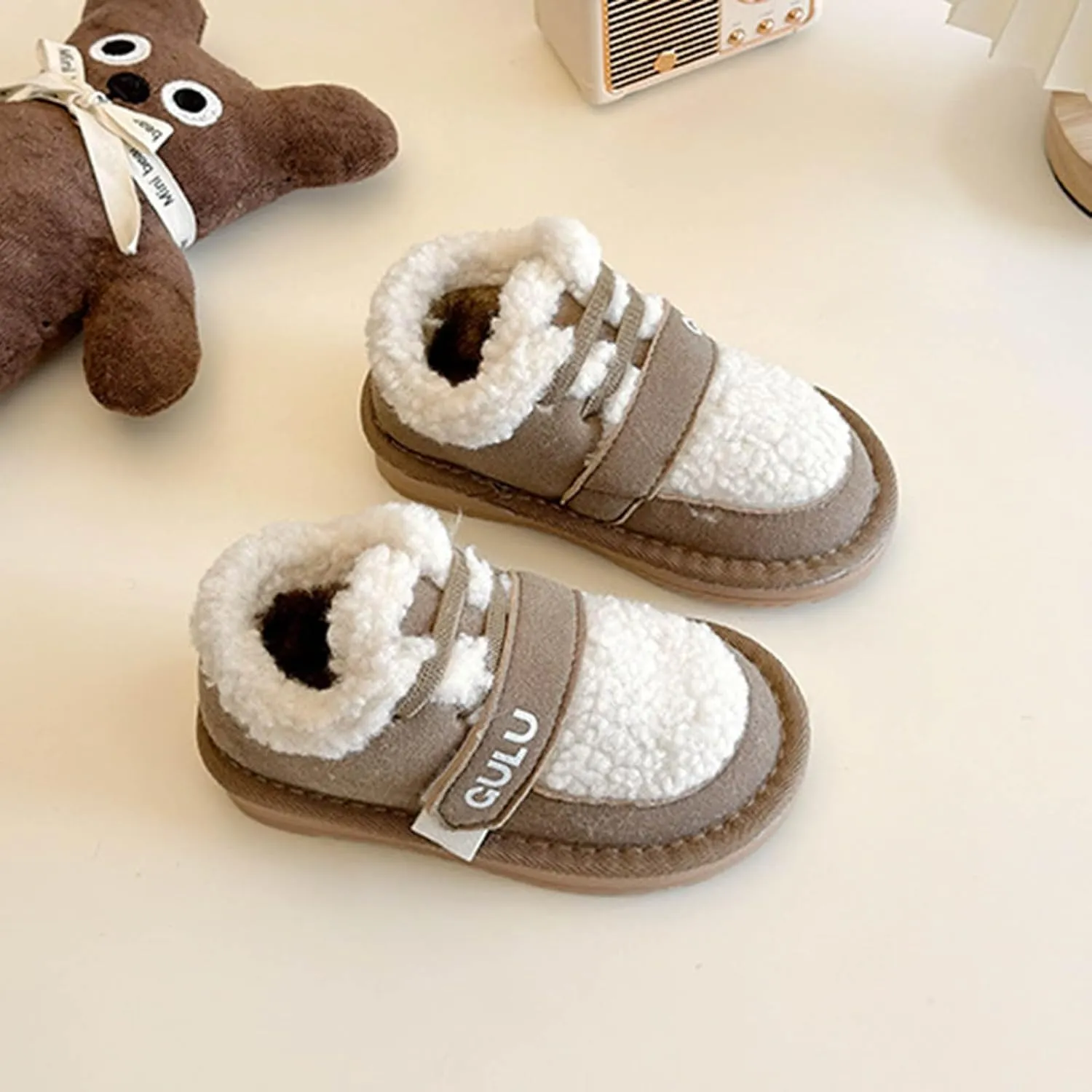 Snow Sneakers for Boys Girls, Suede Platform Warm F𝘂r Lined Fashion Slip-on Comfortable Winter Flat Creature Boots