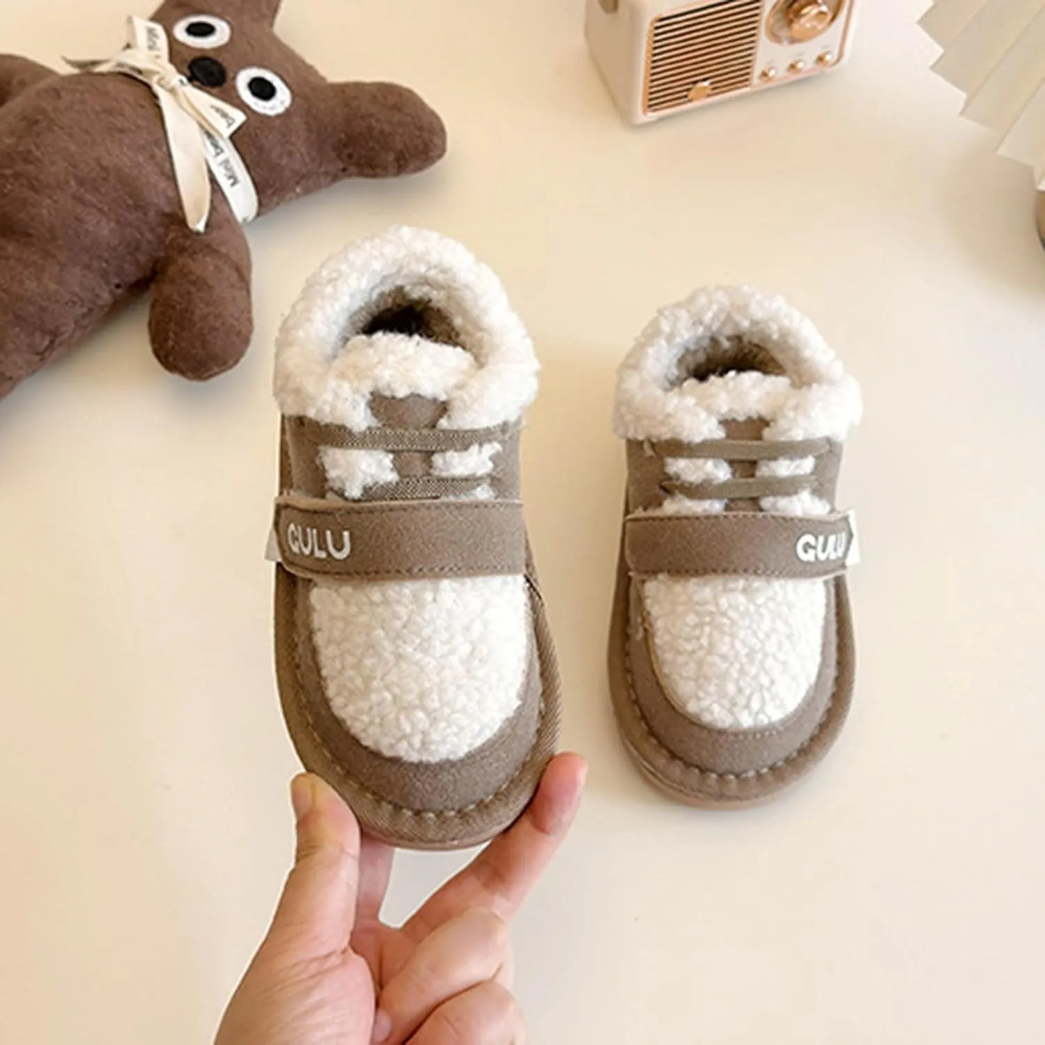 Snow Sneakers for Boys Girls, Suede Platform Warm F𝘂r Lined Fashion Slip-on Comfortable Winter Flat Creature Boots