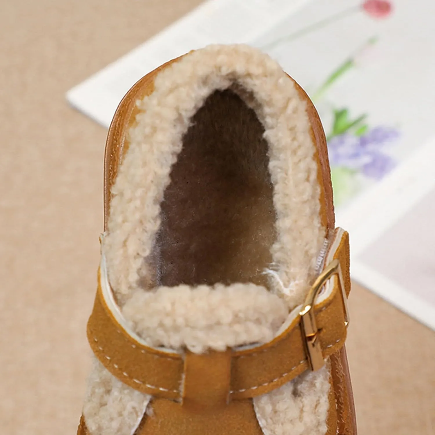 Snow Sneakers for Boys Girls, Suede Platform Warm F𝘂r Lined Fashion Slip-on Comfortable Winter Flat Creature Boots