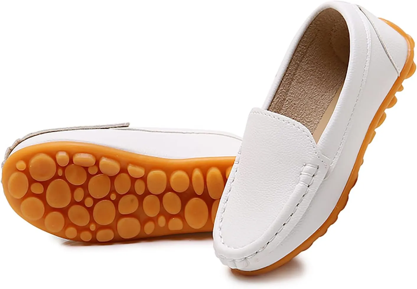 SOFMUO Boys Girls Leather Loafers Slip-On Oxford Flats Boat Dress Schooling Daily Walking Shoes(Toddler/Little Kids)